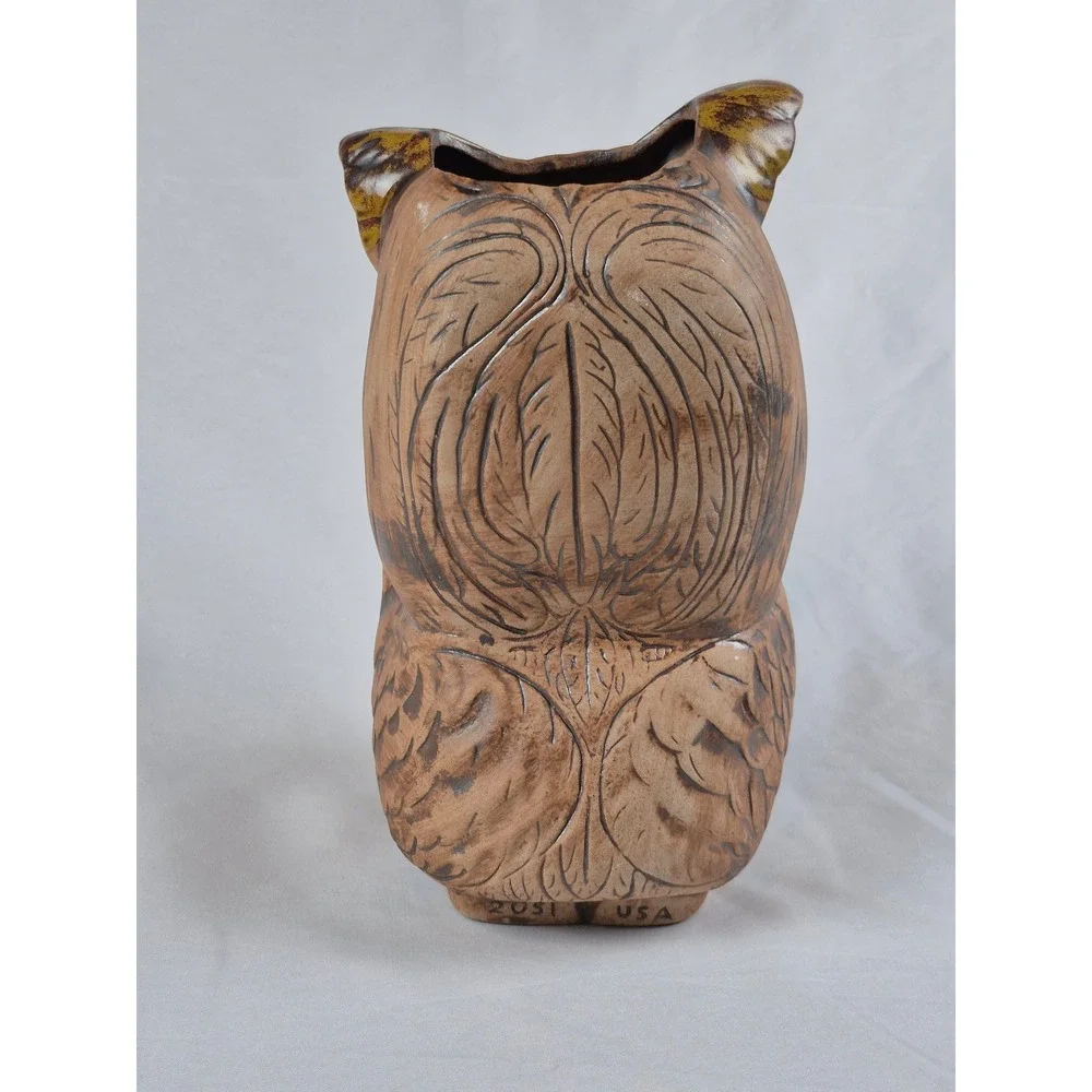 Vintage USA Owl Utensil Holder Cross Eyed Baby Owl Ceramic Kitchen Crock 2051